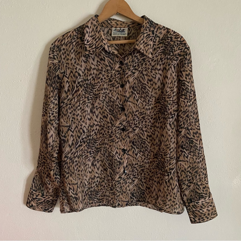 Vintage 90s Northern Reflections Brown/Black Animal Print Button Up Top